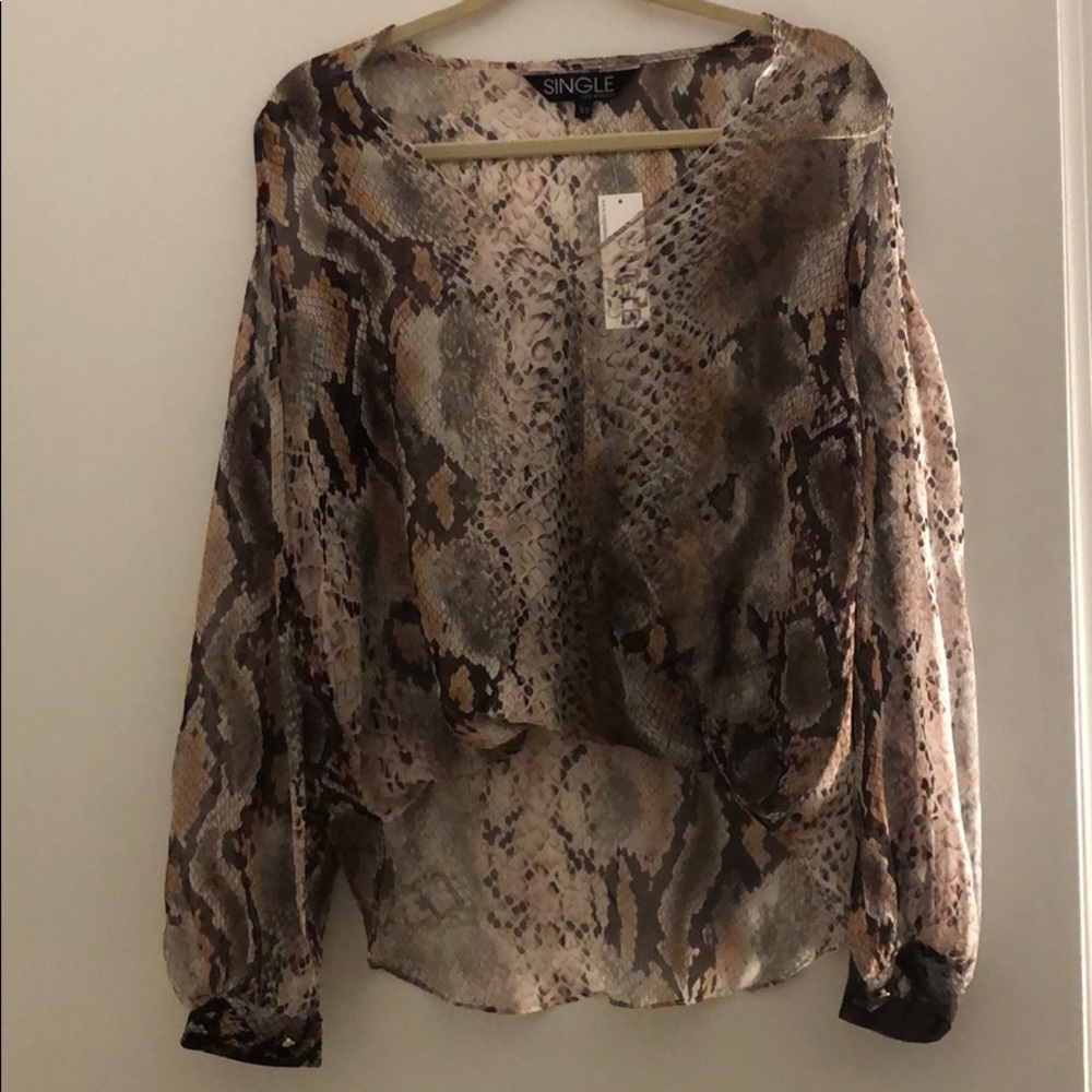 Sheer snakeskin print cold shoulder top